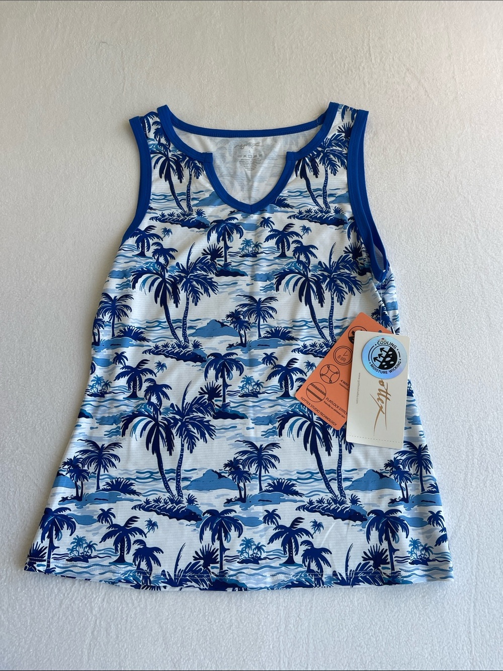 X by Gottex Palm Tree Tropical Moisture Wicking Tank Top NWT S